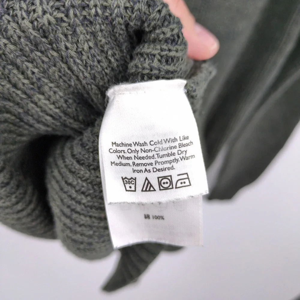 Eddie Bauer Men's Shawl‎ Collar Sweater Green 100% Cotton Small Chunky Outdoor - Picture 9 of 10